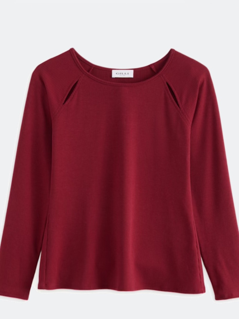 Gilli Deep Red Ribbed Long Sleeve Top - Picture 1 of 1